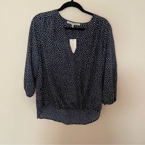 NWT Collective Concepts Blue and White Polka Dot faux wrap top M